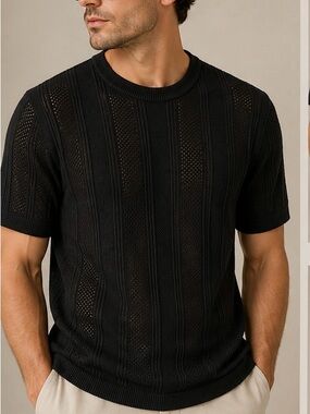 Perry Ellis Black Short-Sleeve Knit Crewneck Shirt